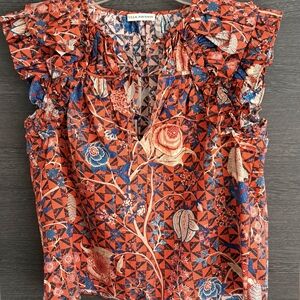 New Ulla Johnson Orange and Blue Floral Blouse